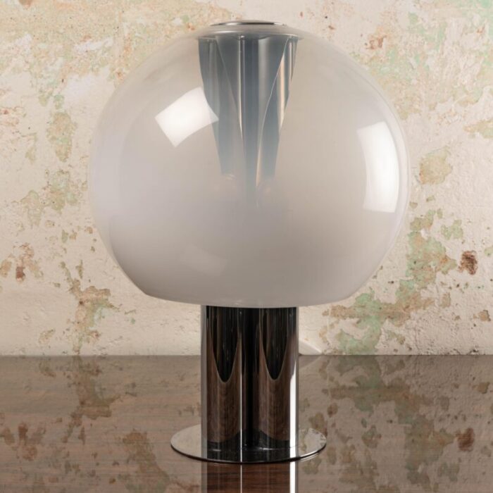 italian chrome plated selenova table lamp with glass tulip 1960s 5483