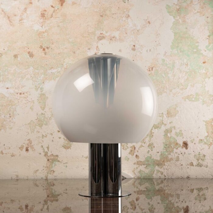 italian chrome plated selenova table lamp with glass tulip 1960s 6228