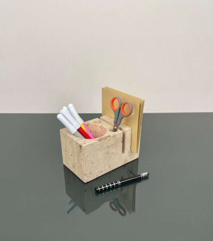 italian desk accessory in travertine by fratelli mannelli 1970s 10