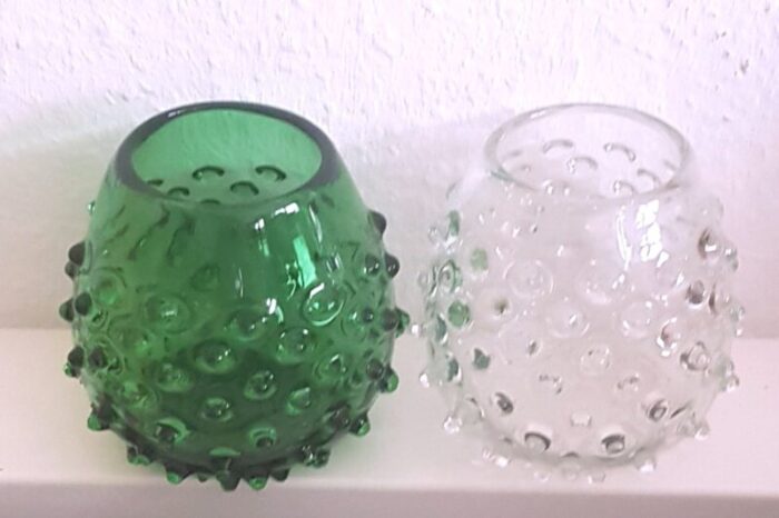 italian empoli glass vases 1970s set of 2 1