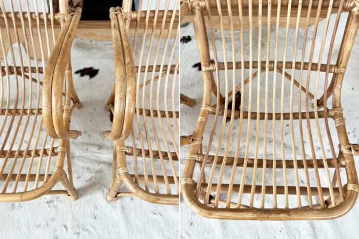 italian franco albini attributed designer mid century 1960s bamboo woven lounge chairs a pair 9540