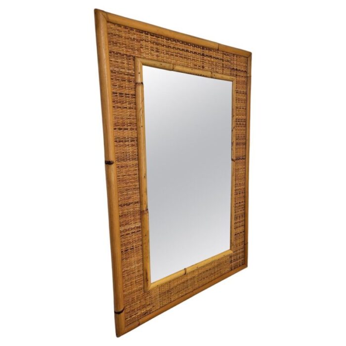 italian mid century french riviera style bamboo rattan mirror from dal vera 1970s 1