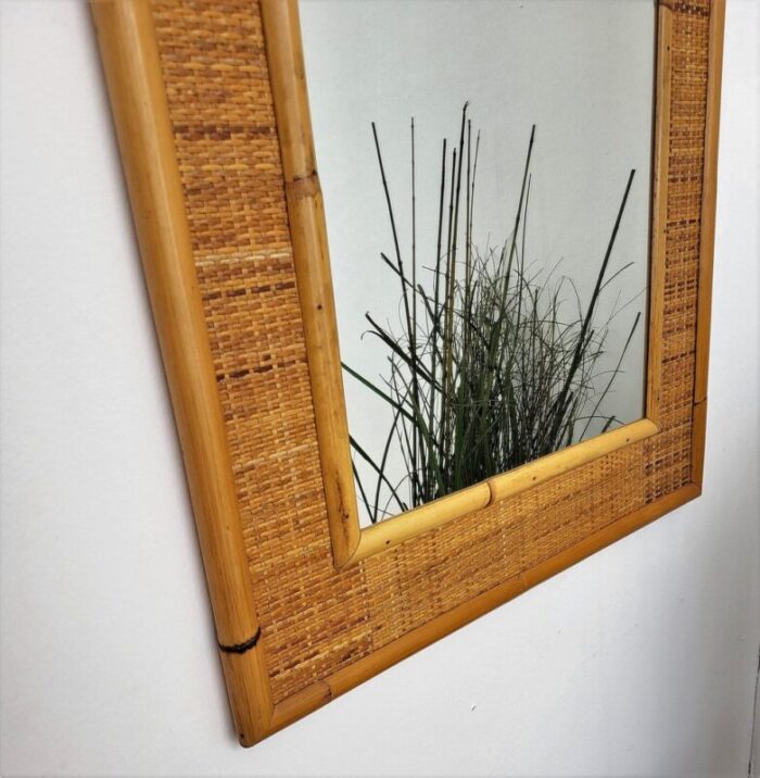 italian mid century french riviera style bamboo rattan mirror from dal vera 1970s 4