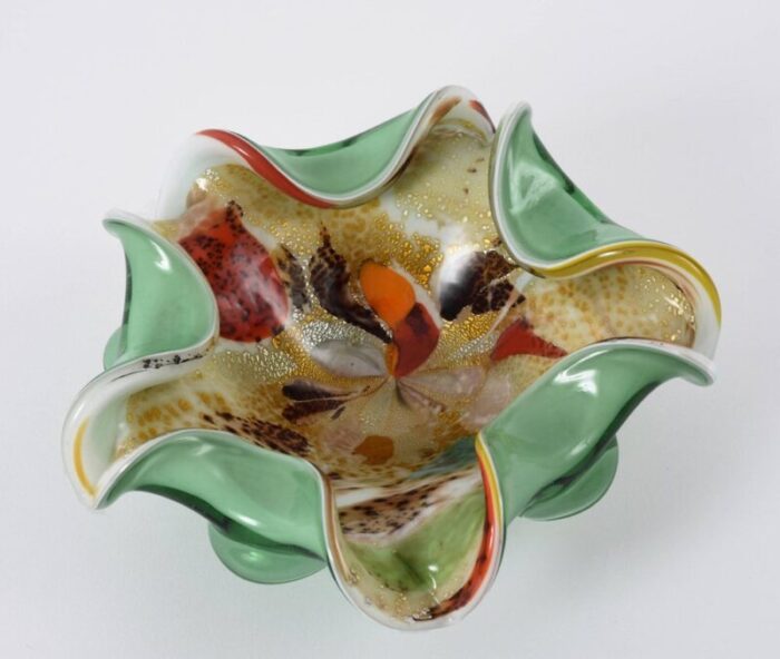 italian murano glass all fruits bowl with golden flakes by dino martens 1960s 3