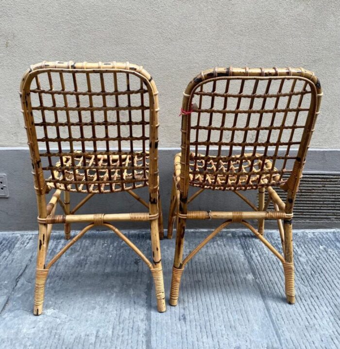 italian rattan chairs 1960s set of 4 0776