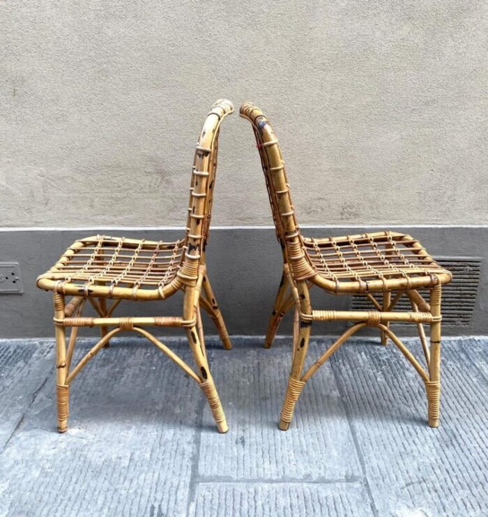 italian rattan chairs 1960s set of 4 4131