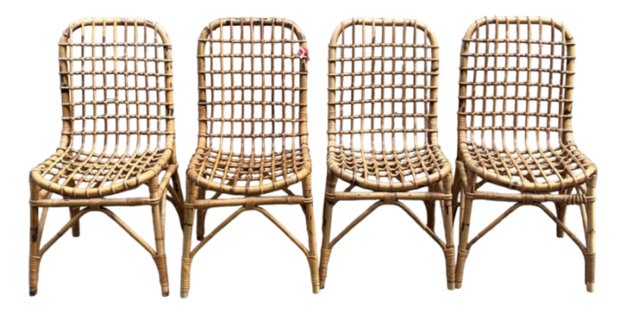 italian rattan chairs 1960s set of 4 5541