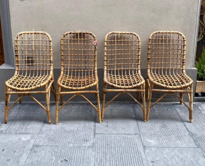 italian rattan chairs 1960s set of 4 8000