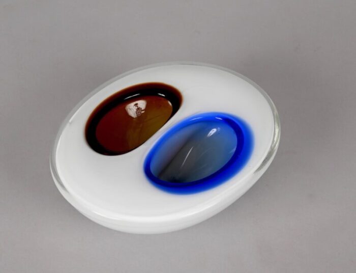 italian white amber and blue submerged murano glass bowl by flavio poli 1970s 5