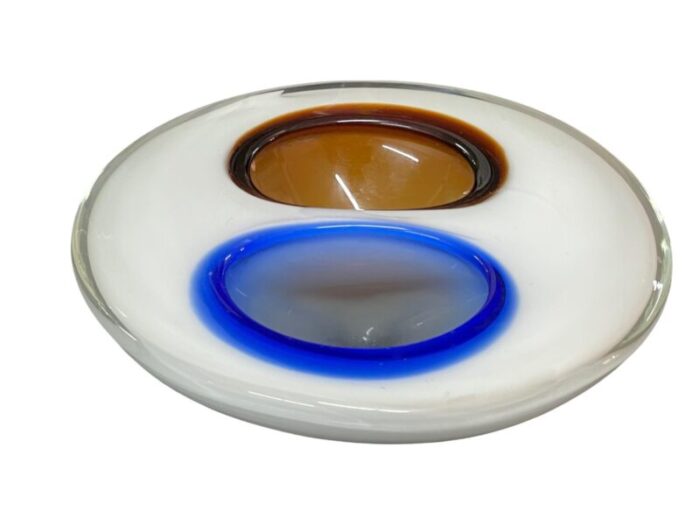 italian white amber and blue submerged murano glass bowl by flavio poli 1970s 7