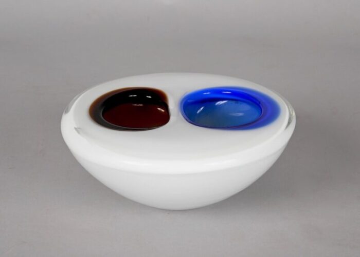 italian white amber and blue submerged murano glass bowl by flavio poli 1970s 8