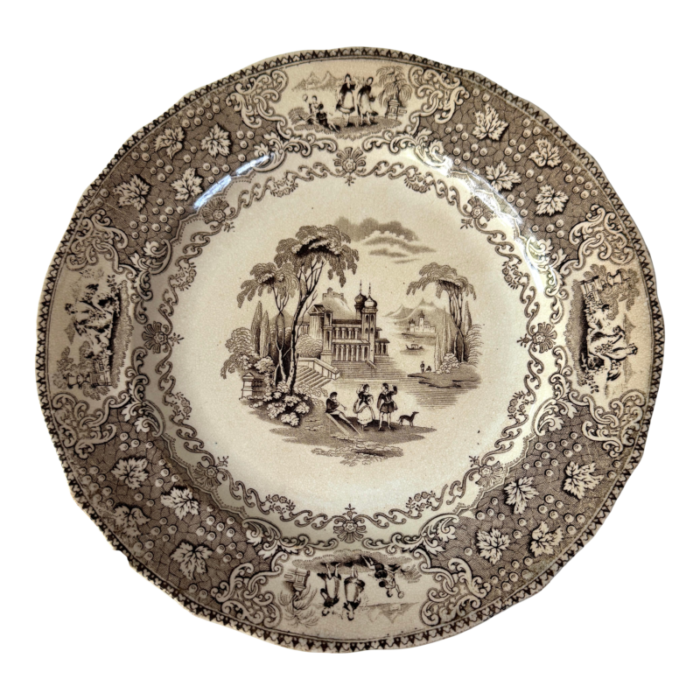 j and mpb and co glasgow scotland italian lakes brown transferware plate 9276