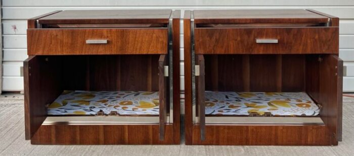 jack cartwright for founders mid century walnut and chrome nightstands a pair 1810