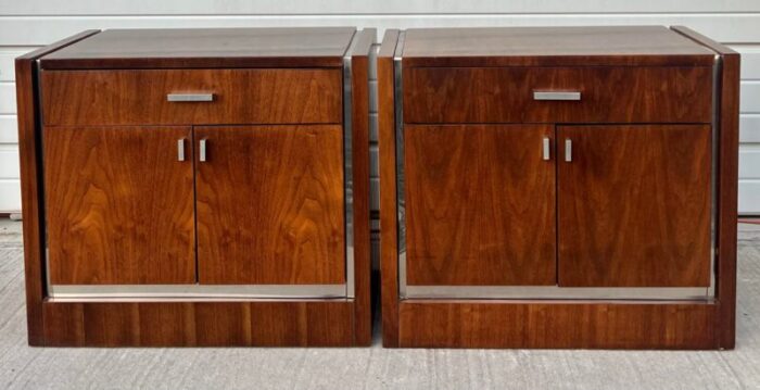 jack cartwright for founders mid century walnut and chrome nightstands a pair 4559