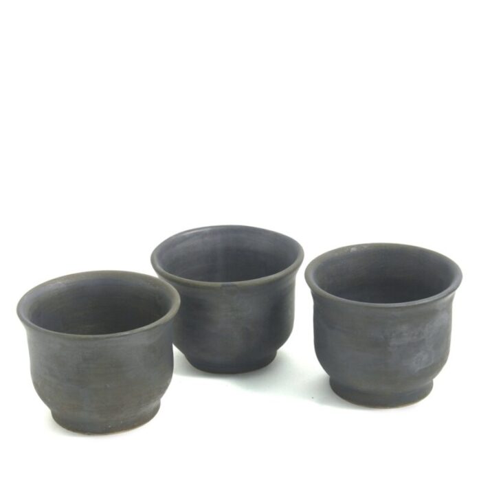 japanese minimalistic black burnt raku ceramics earth tea cups by laab milano set of 3 1