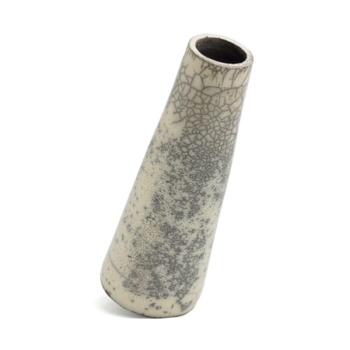 japanese modern minimalist white crackle raku ceramic hana vertical 3 vase by laab milano 3