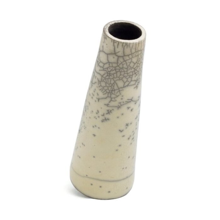 japanese modern minimalist white crackle raku ceramic hana vertical 3 vase by laab milano 5