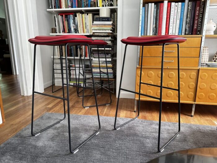 jasper morrison hi pad stools in red leather by cappellini set of 4 8652