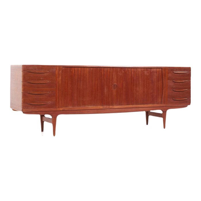 johannes andersen for uldum mid century danish teak tambour door credenza 8845