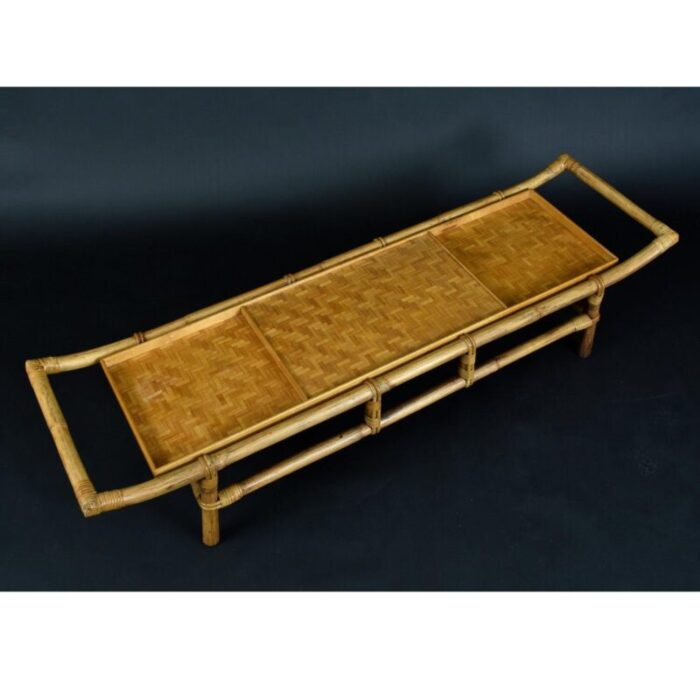 john wisner for ficks reed asian modern rattan bamboo pagoda coffee table 3490