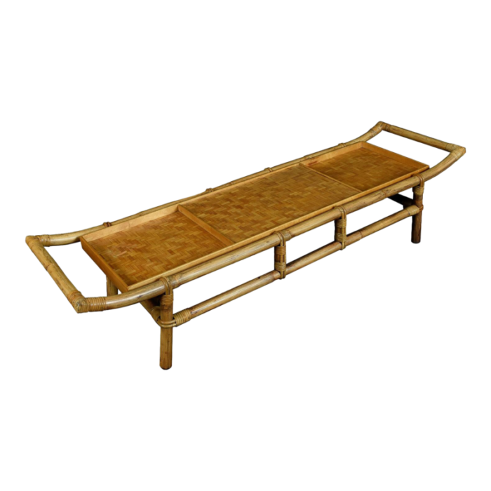 john wisner for ficks reed asian modern rattan bamboo pagoda coffee table 6405