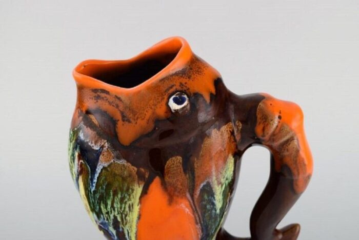 jug in glazed ceramics shaped like a fish from belgian studio ceramicist 2