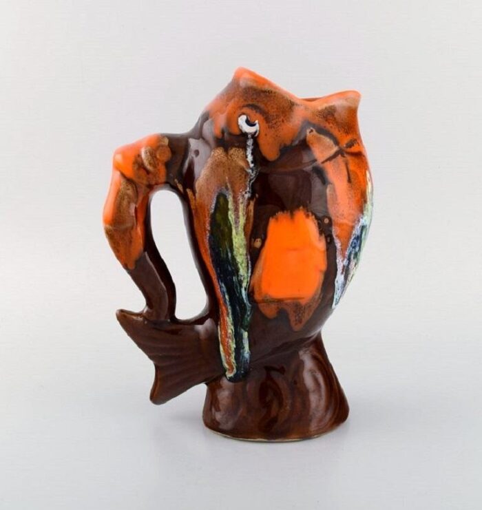 jug in glazed ceramics shaped like a fish from belgian studio ceramicist 3 scaled