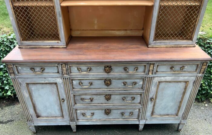 kindel cherry french regency gustavian grey hand painted rustic patina hutch 6068