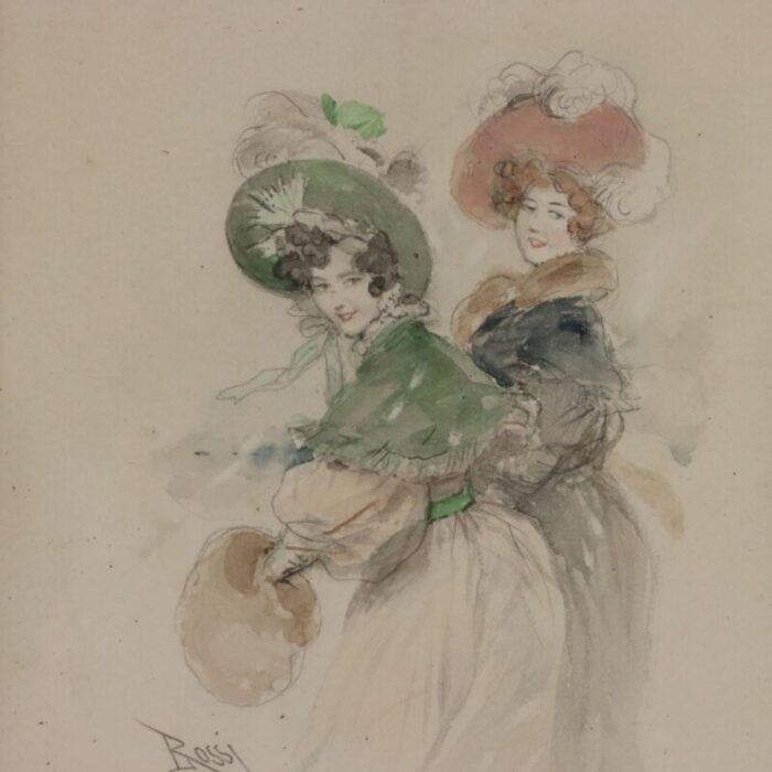 l rossi portrait of two young women watercolor 1890s 1910s framed 2280