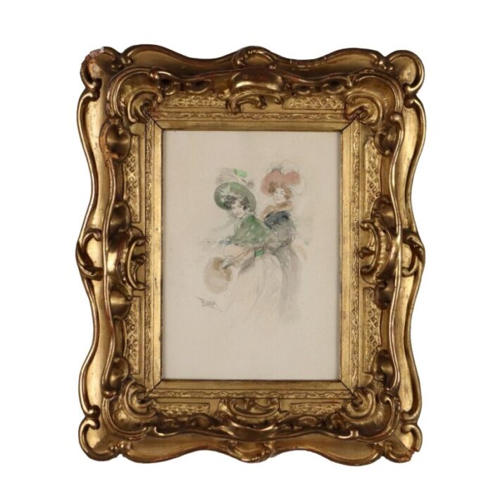 l rossi portrait of two young women watercolor 1890s 1910s framed 7439