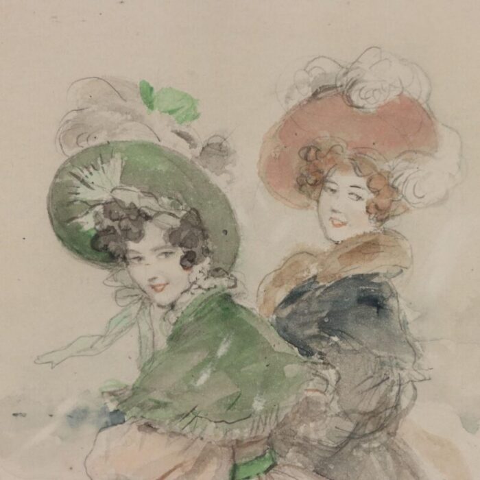 l rossi portrait of two young women watercolor 1890s 1910s framed 9994