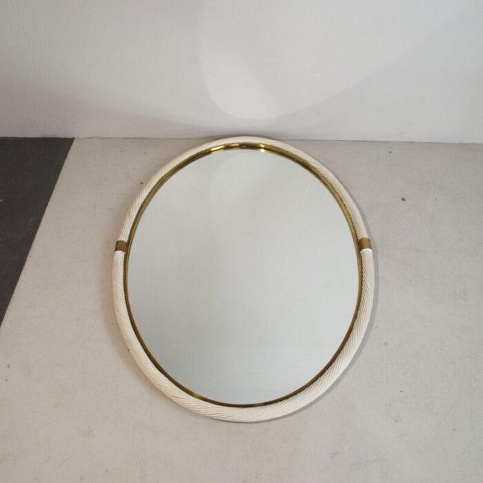 lacquer wicker and brass mirror 2