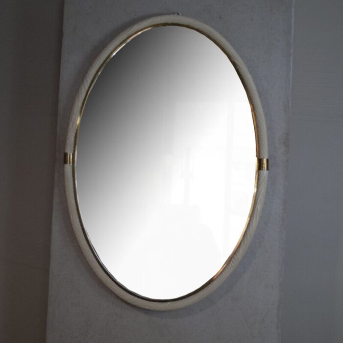 lacquer wicker and brass mirror 6