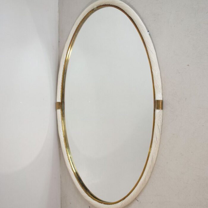 lacquer wicker and brass mirror 7