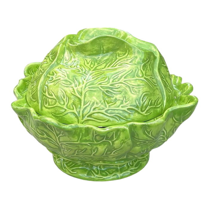 large 1970s hollywood regency green ceramic cabbage ware serving bowl with lid 8445