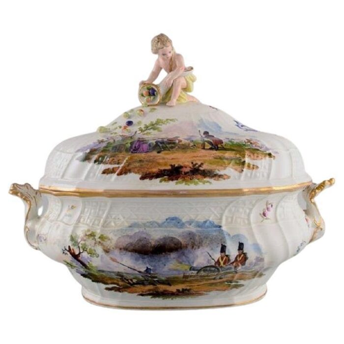 large antique lidded tureen in hand painted porcelain from meissen 1