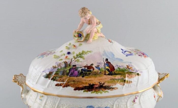 large antique lidded tureen in hand painted porcelain from meissen 2