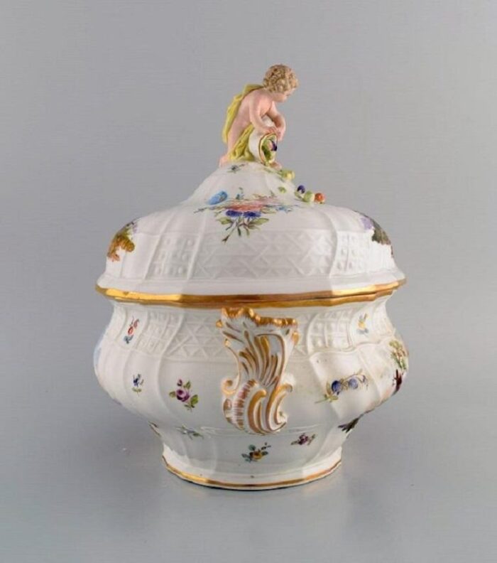 large antique lidded tureen in hand painted porcelain from meissen 5