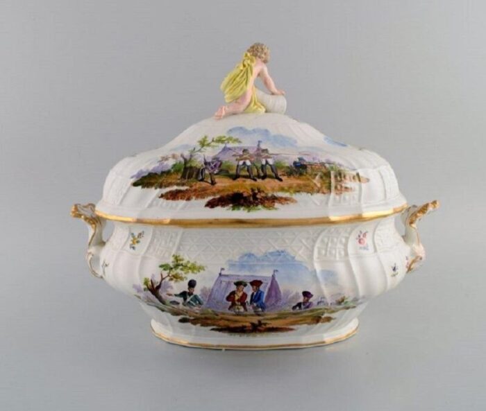 large antique lidded tureen in hand painted porcelain from meissen 6