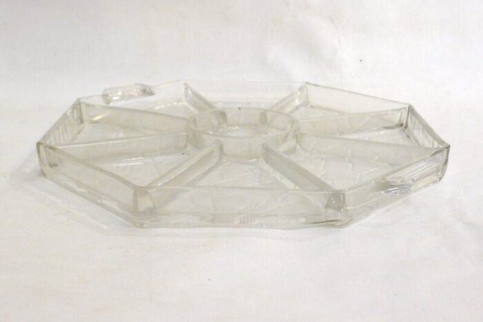 large art deco appetizer dish in colorless glass 1930s 3892