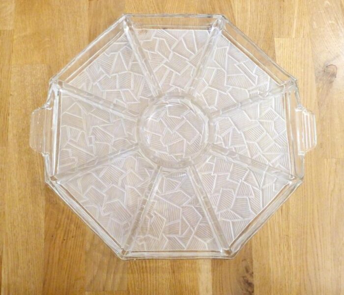 large art deco appetizer dish in colorless glass 1930s 6276