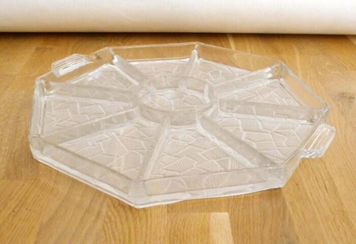 large art deco appetizer dish in colorless glass 1930s 9660