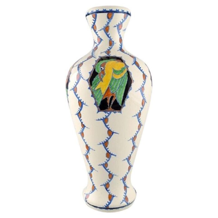 large art deco vase in glazed ceramic with birds from boch freres keramis belgium 1