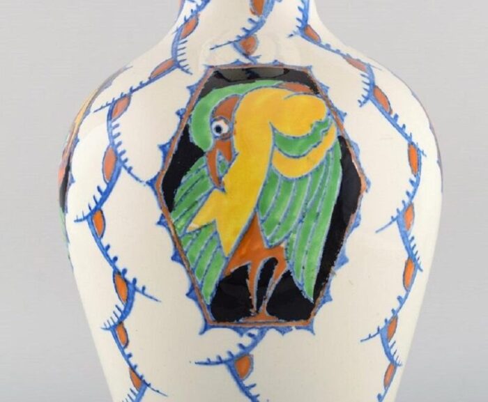 large art deco vase in glazed ceramic with birds from boch freres keramis belgium 6