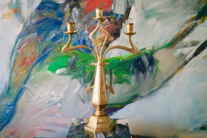 large art nouveau brass candleholder 1