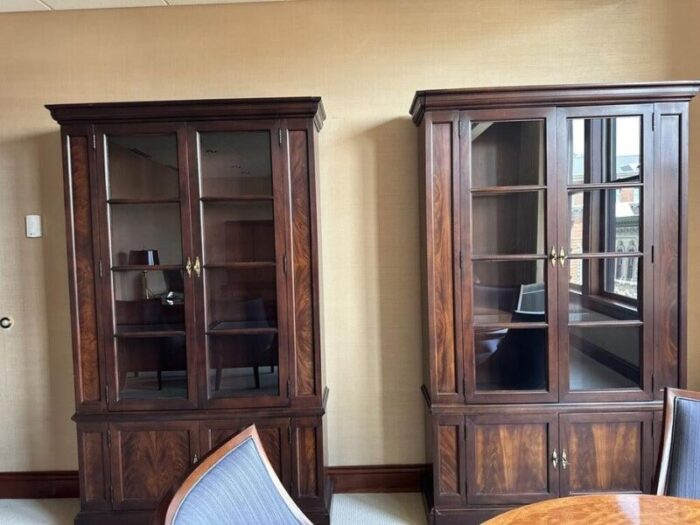 large bookcase with glass doors and bottom storage 2684