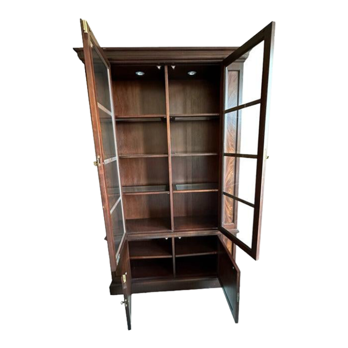 large bookcase with glass doors and bottom storage 4681