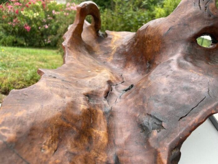 large brutalist wood bowl in brown patina france 1960s 6