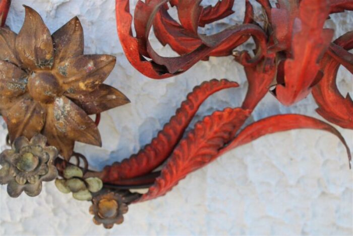 large candle sconce in hand forged metal and red lacquer italy 1930s 16