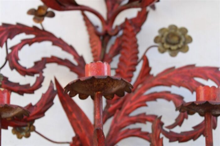 large candle sconce in hand forged metal and red lacquer italy 1930s 21